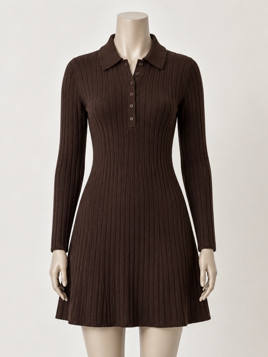 GAP Dresses & Skirts - GAP Chocolate, Ribbed, Collared, Henley, Long Sleeve Sweater Dress- M